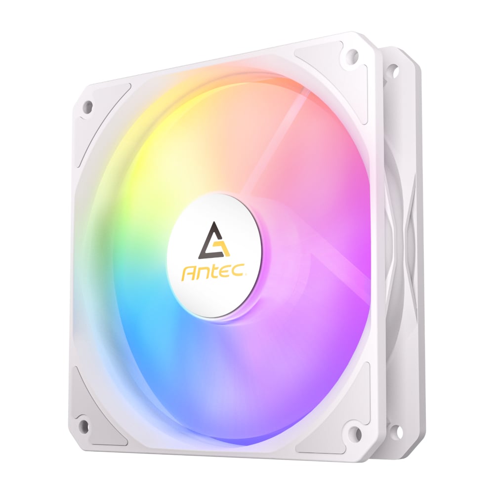 Antec computer fan with RGB lighting on a white background