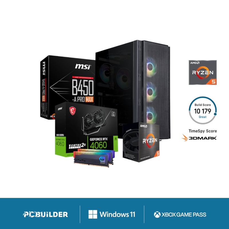 PCBuilder BARRICADE Gaming PC - Ryzen 5 5600X 16GB DDR4 RAM 1TB NVMe SSD GeForce RTX 4060