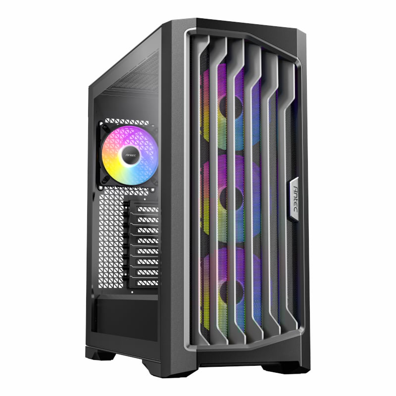 Computer case with RGB lighting on a white background
