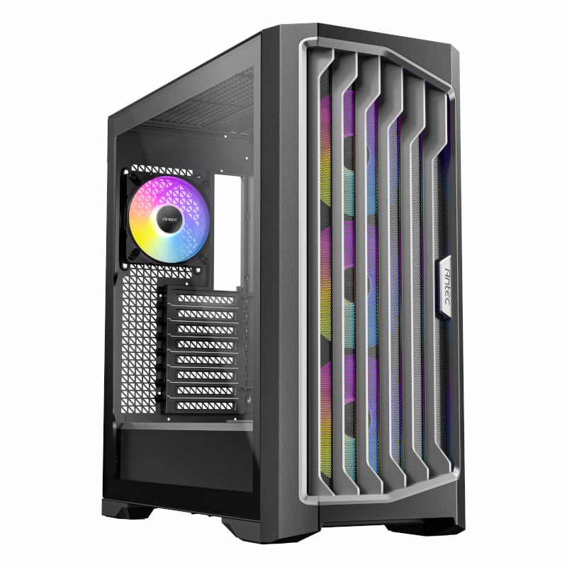Computer case with RGB lighting on a white background