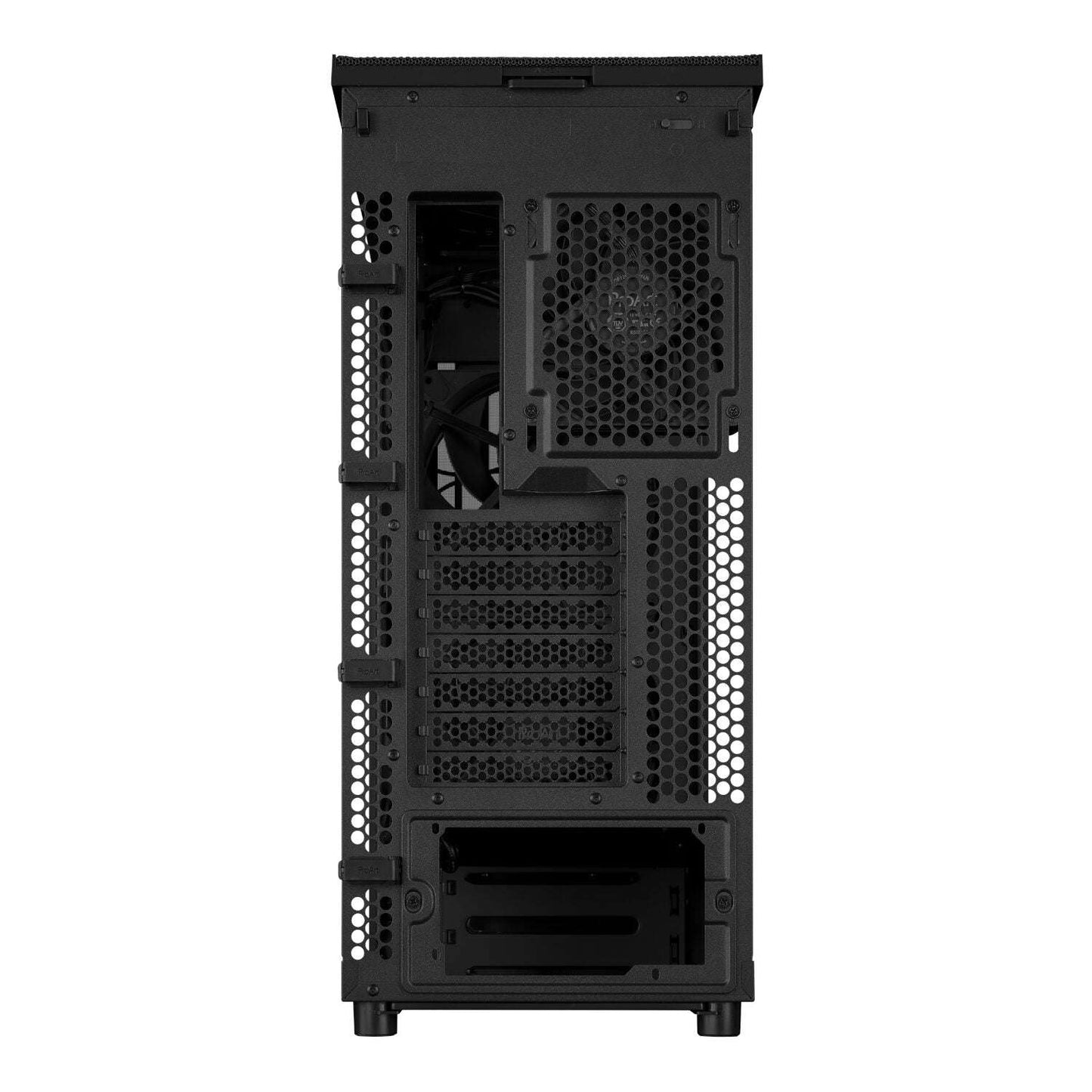 Black computer case on a white background