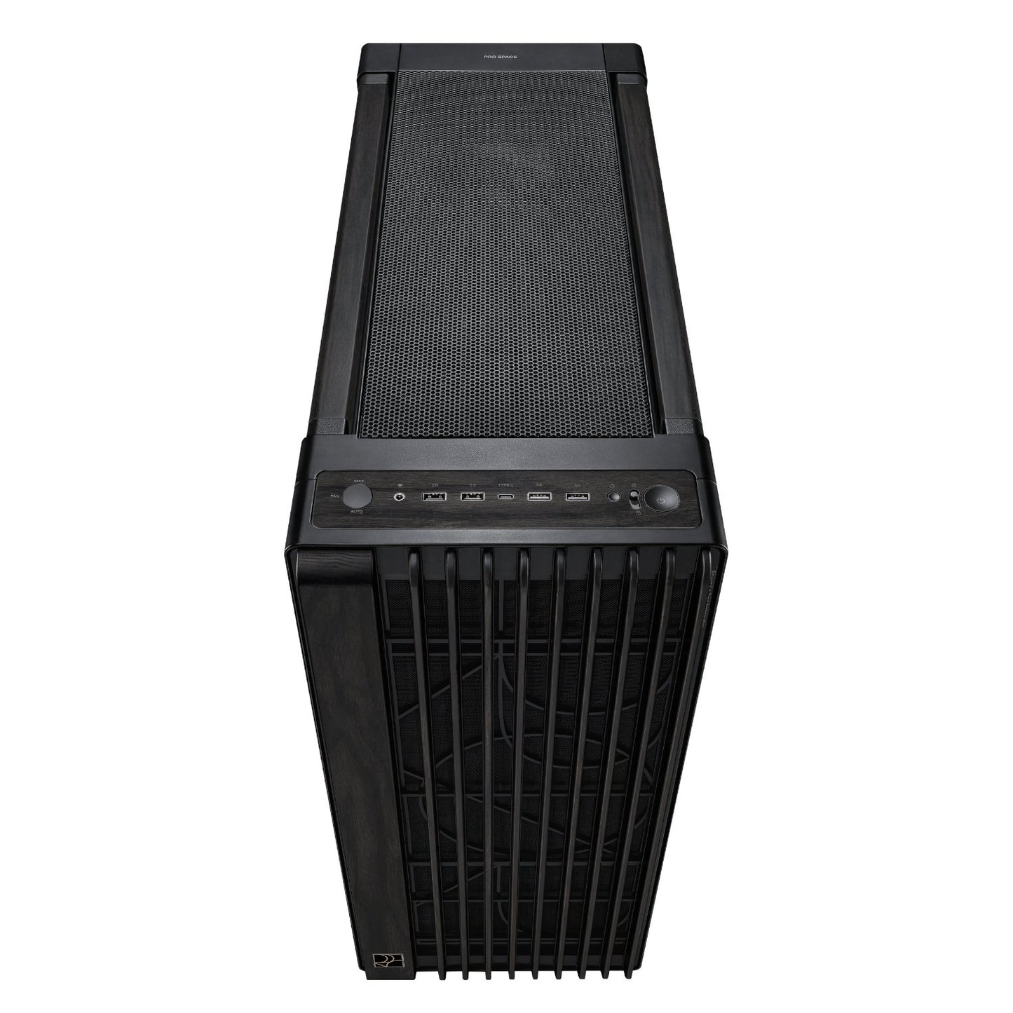 Black computer case on a white background