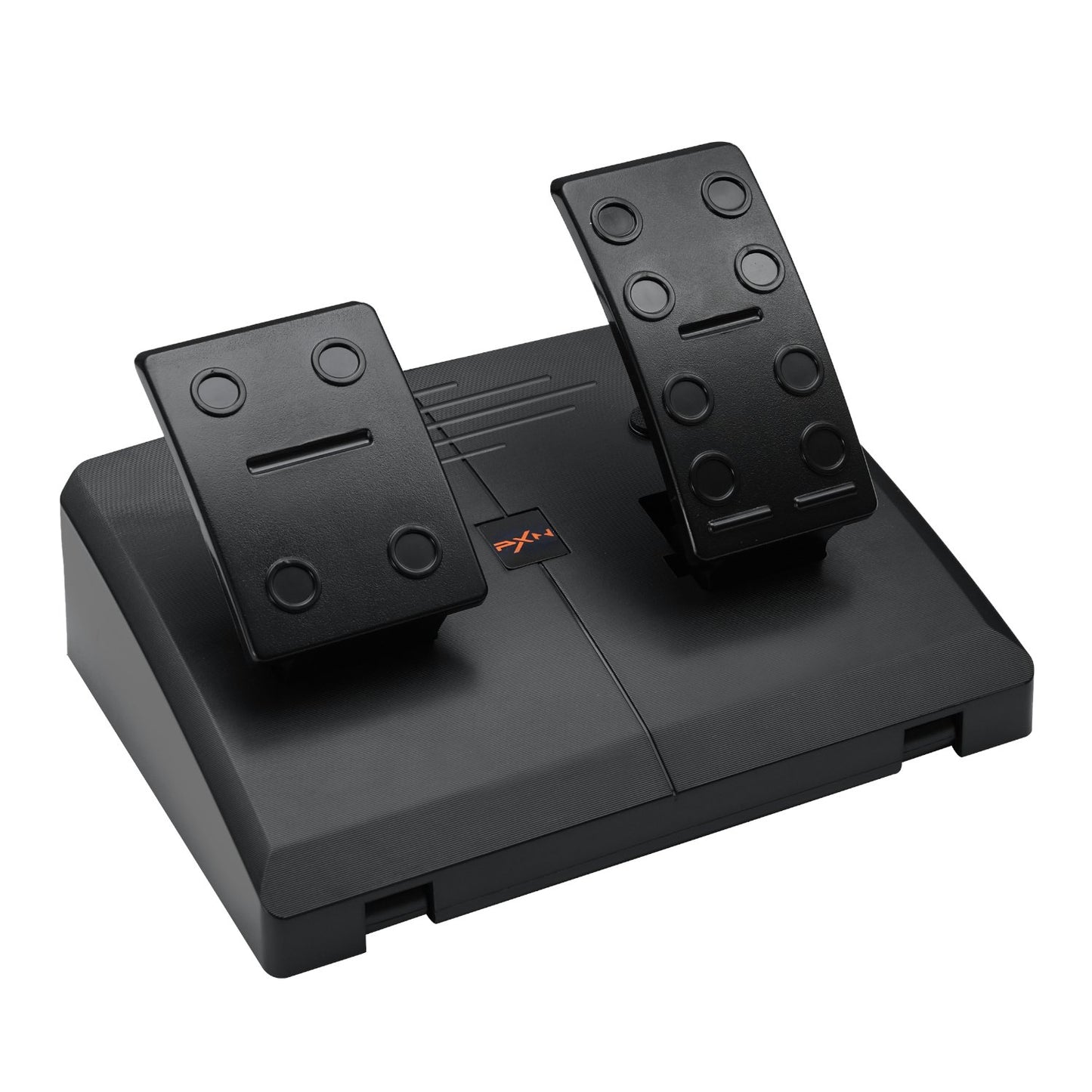Black gaming steering wheel controller on a white background