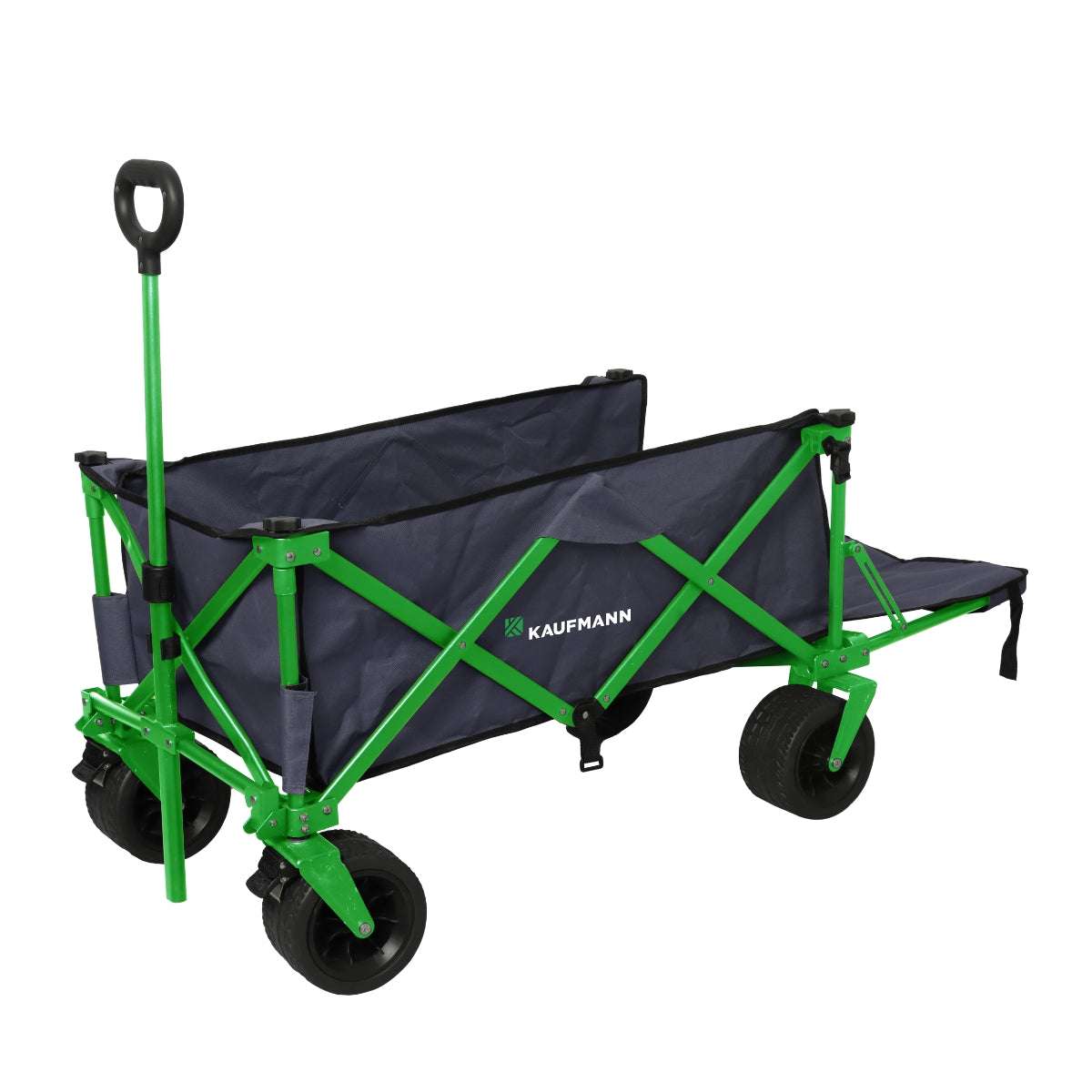Green and black folding wagon with 'Kaufmann' branding on a white background