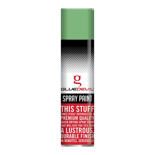 Spray paint can with green top and visible branding on a white background