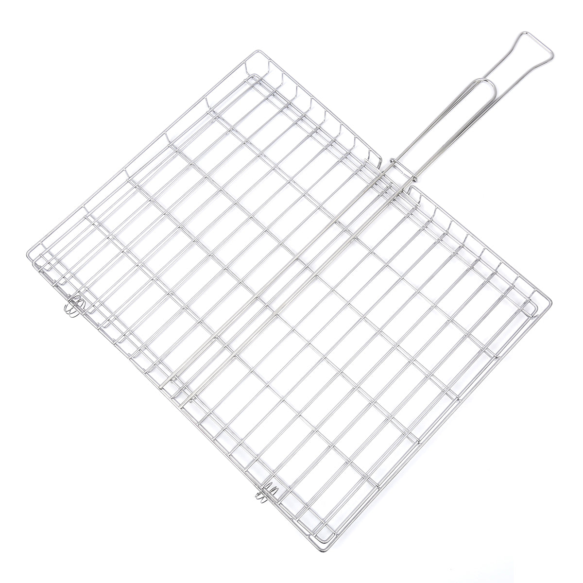 Stainless steel braai grid on a white background
