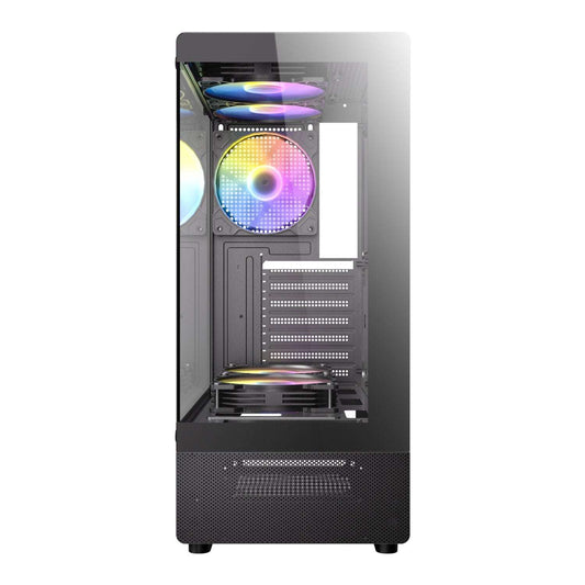 Computer case with RGB lighting on a white background