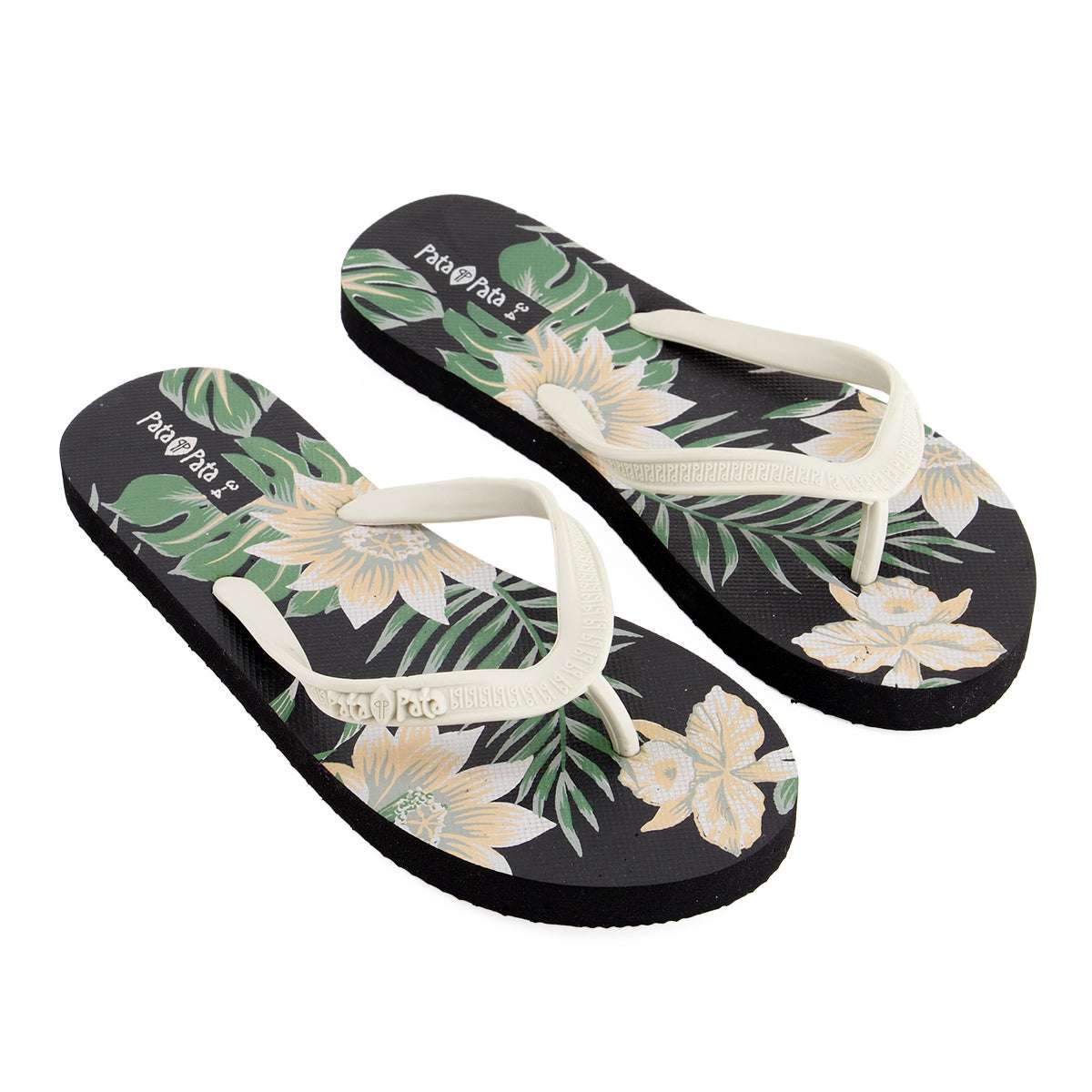 Pata Pata Ladies Flip Flops Black Floral