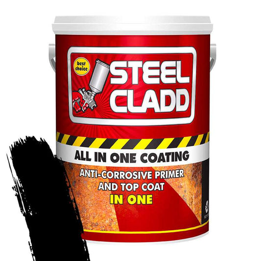 Steel Cladd coating container with red label on a white background
