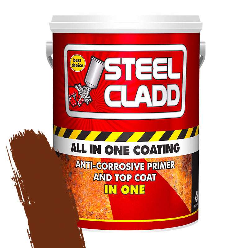 Steel Cladd coating container with red label and white lid on a white background
