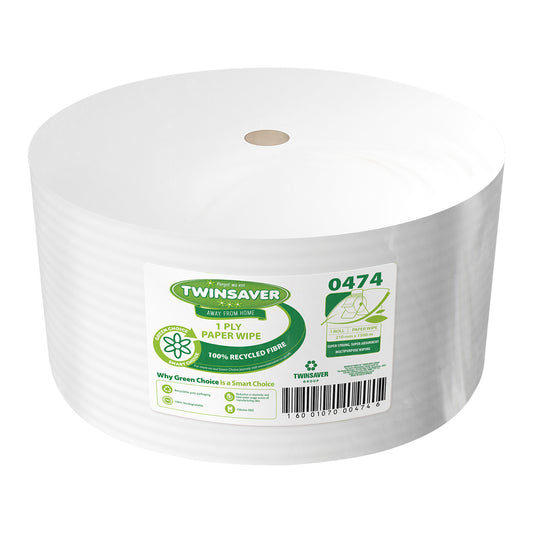 A roll of Twinsaver Tidy Wipe paper towels in a white packaging with green accents.