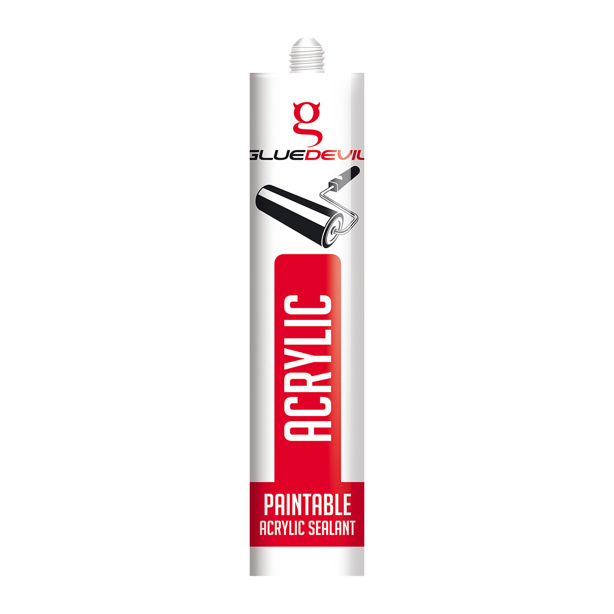 Glue Devil acrylic paintable sealant tube on a white background