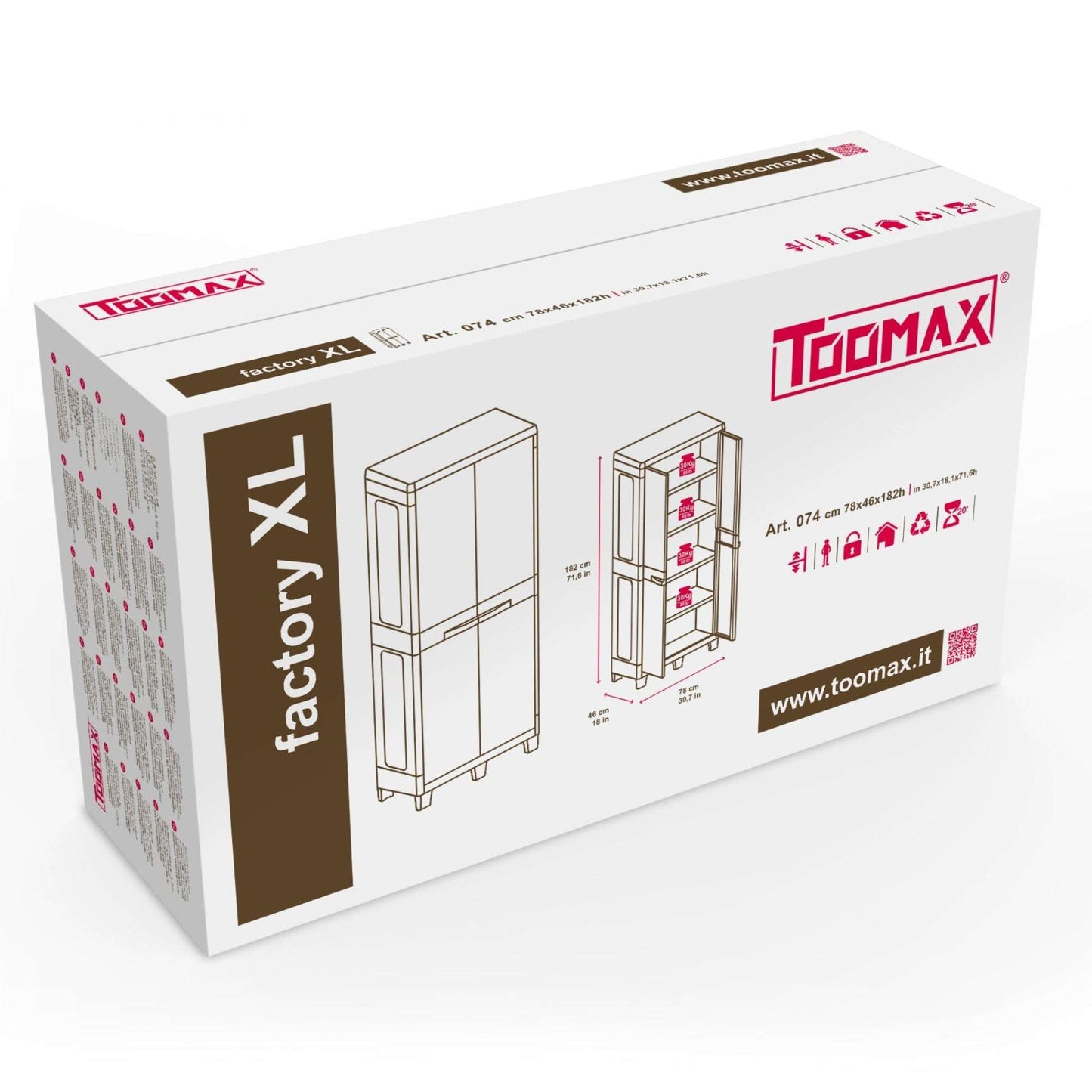 Toomax factory XL packaging box on a white background