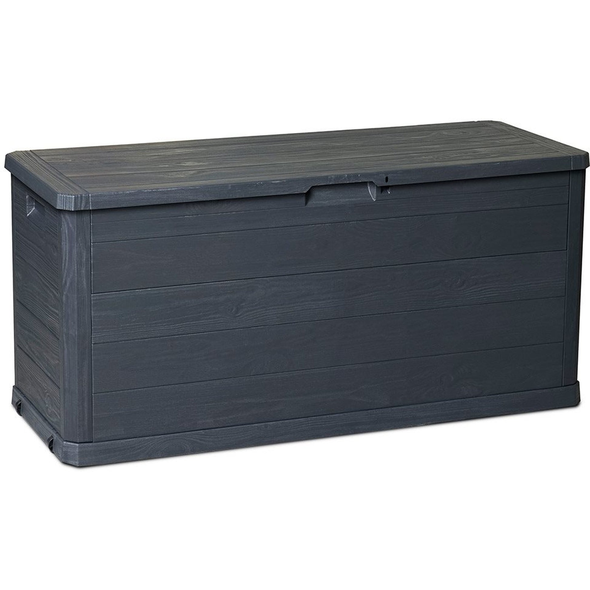 Black storage box with a lid on a white background