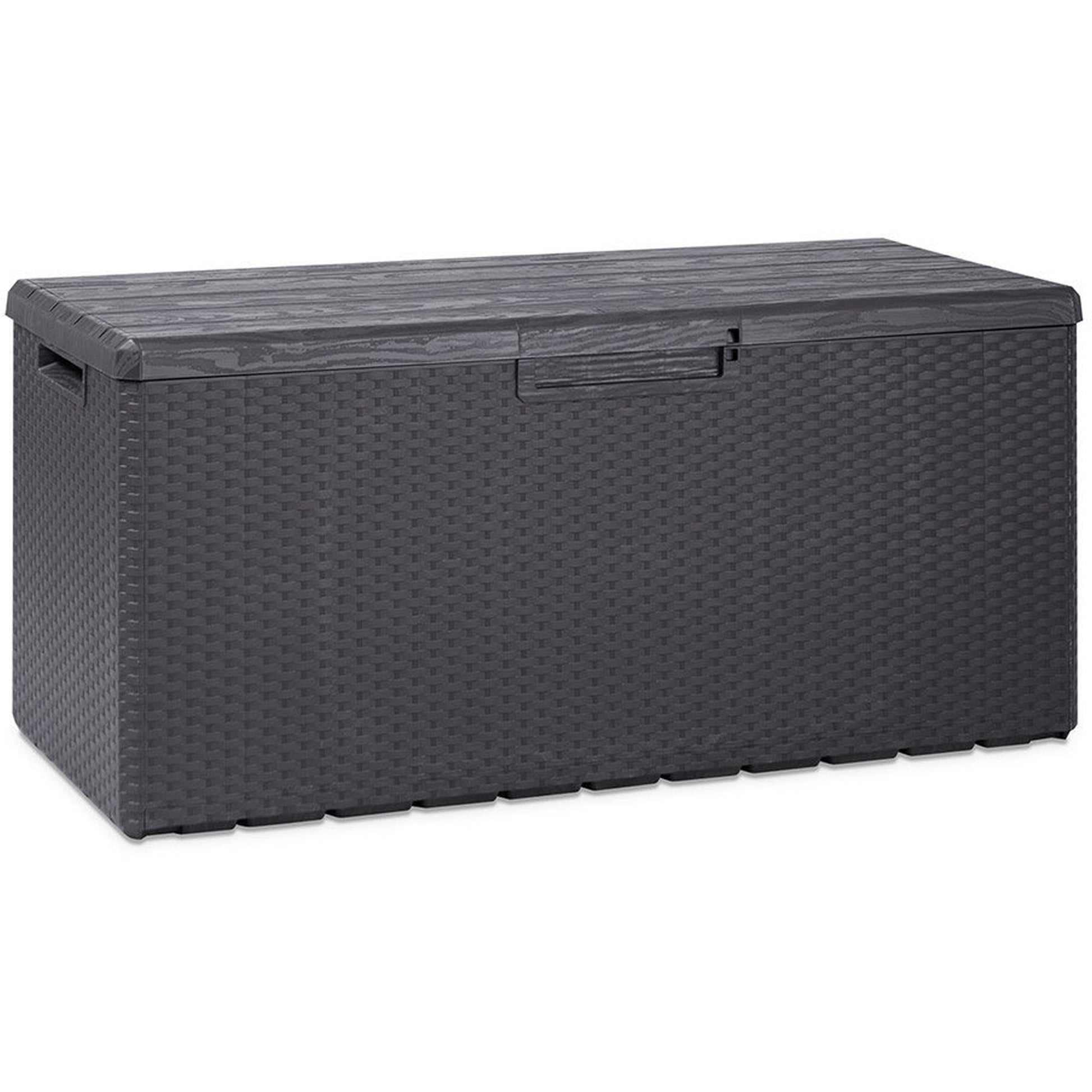 Black/gray wicker storage box on a white background