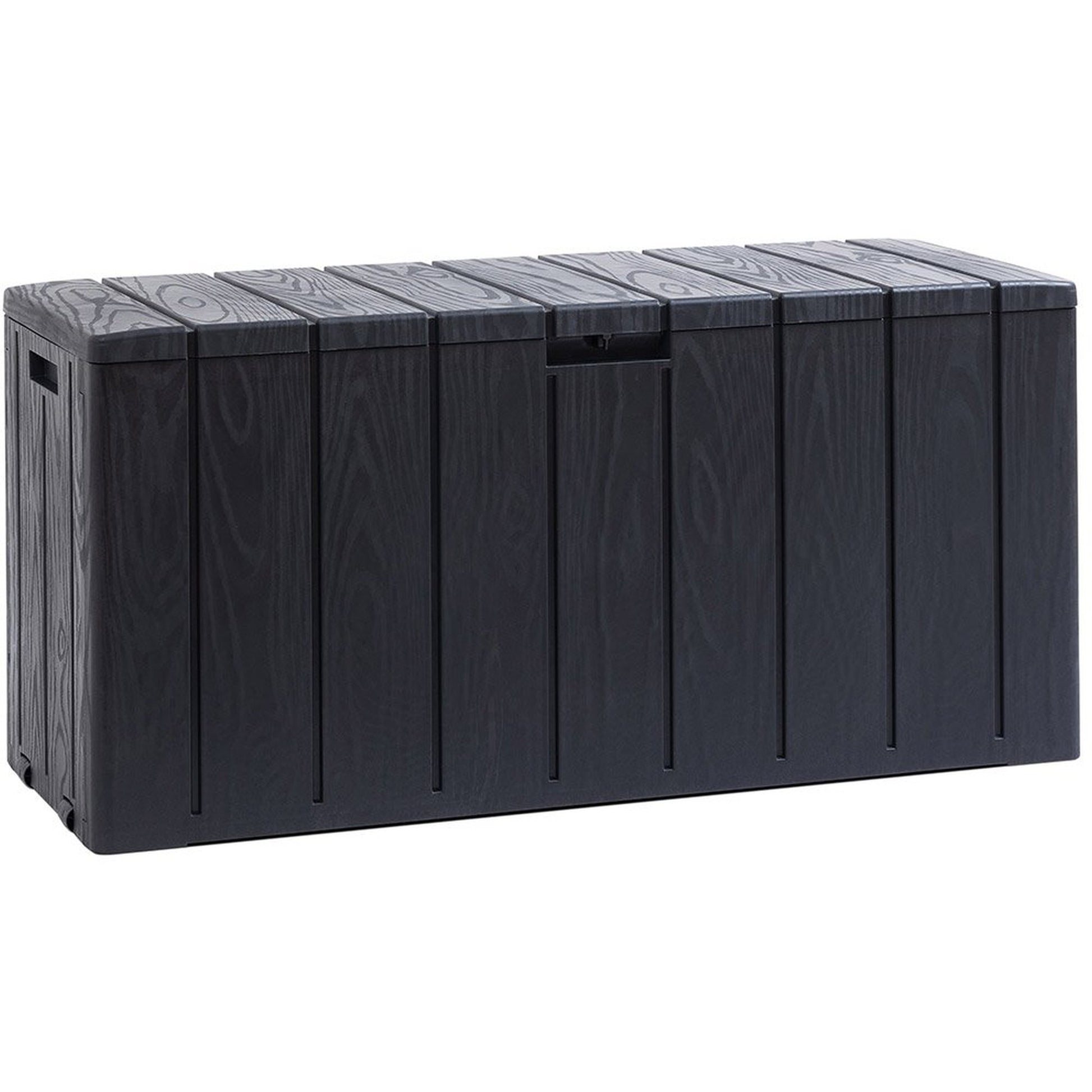 Black storage box with a lid on a white background