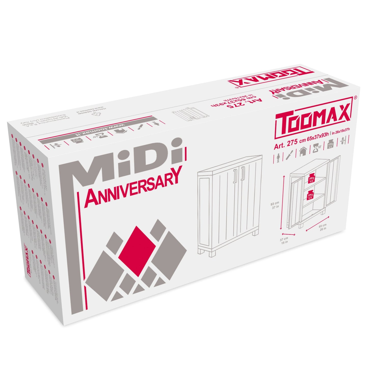 Toomax packaging with 'Midi Anniversary' text on a white background