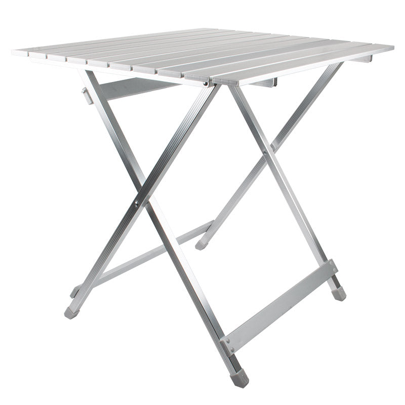 Metal folding table on a white background
