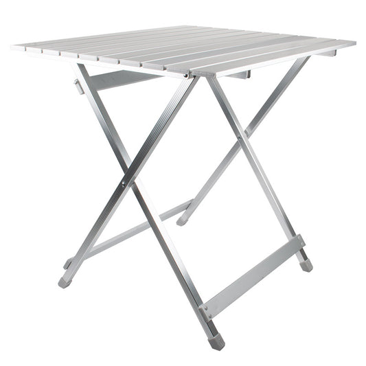 Metal folding table on a white background