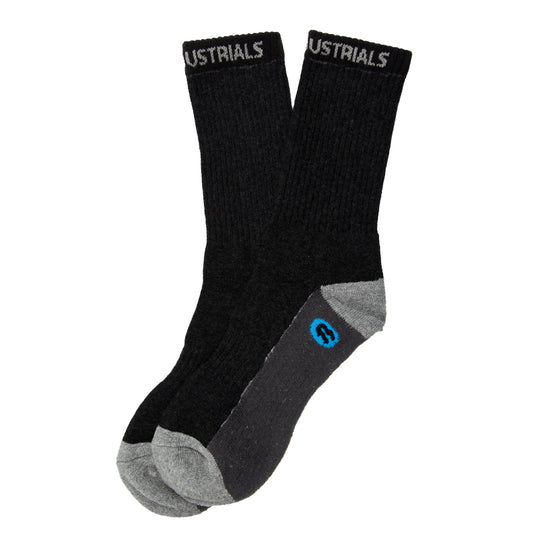 A pair of black Bata Industrial work socks with padding and compression design, featuring the brand logo in white on the cuff.