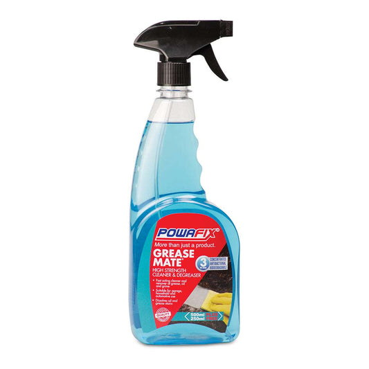 Spray bottle labeled 'Powafix Grease Mate' on a white background