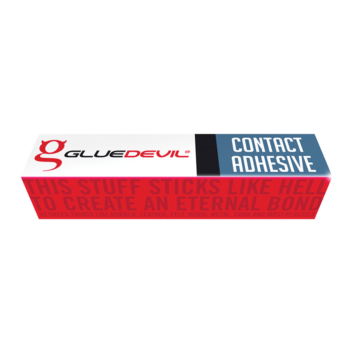 Box of Glue Devil contact adhesive with text on a white background