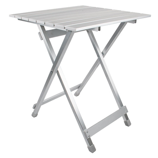 Silver folding table on a white background