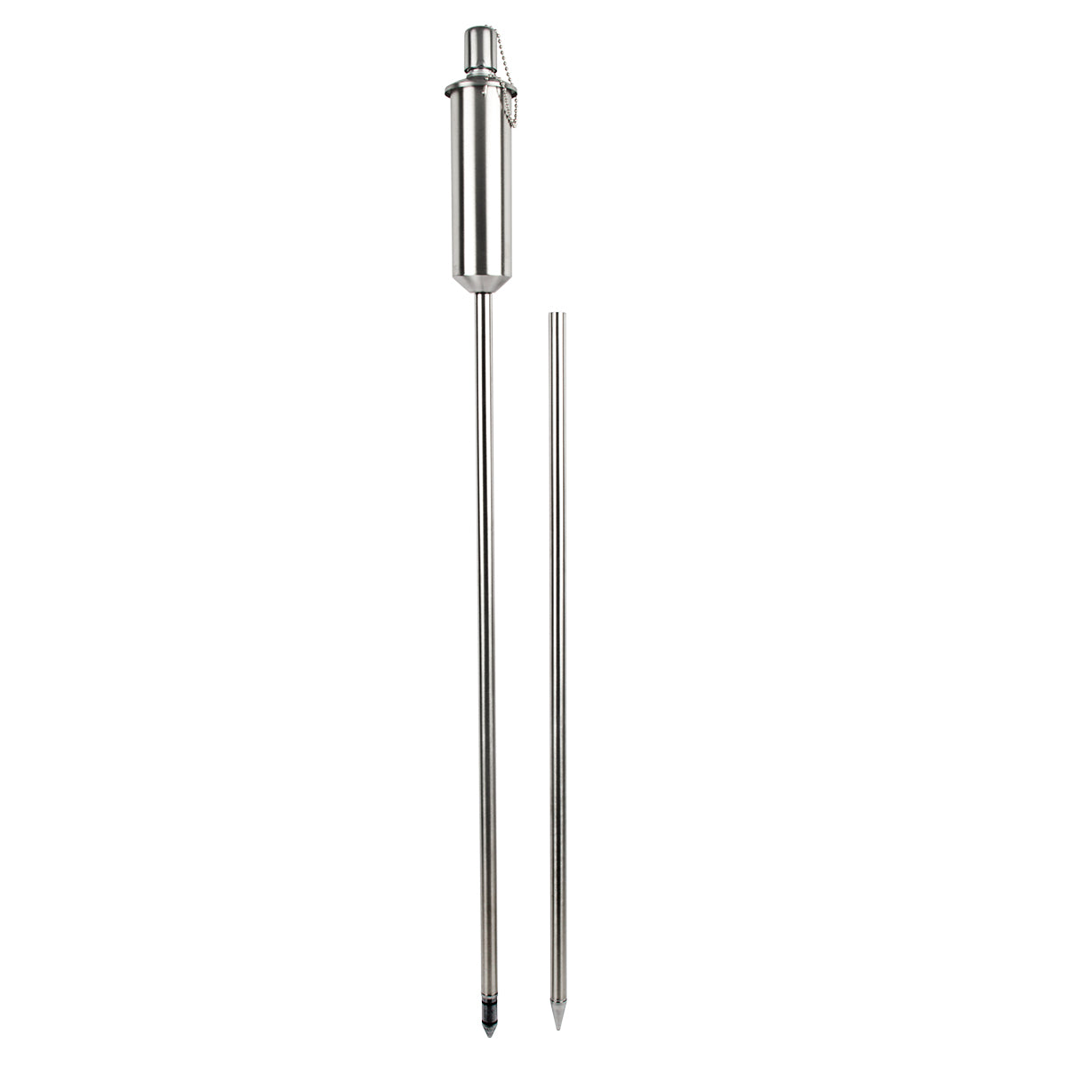 A stainless steel garden torch.