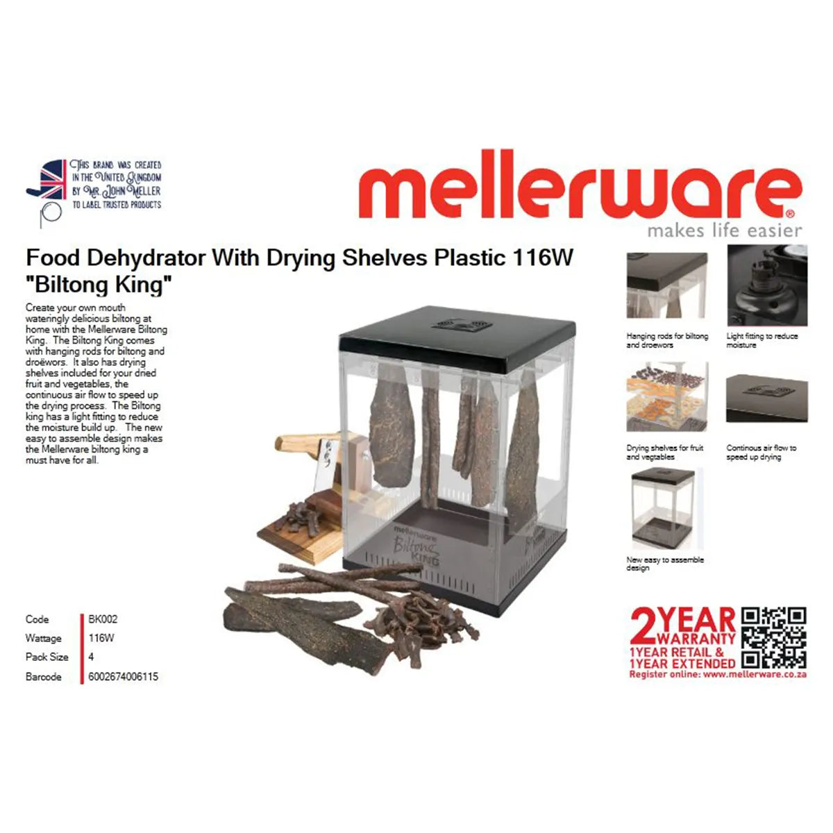 MELLERWARE BILTONG KING FOOD DEHYDRATOR 116W
