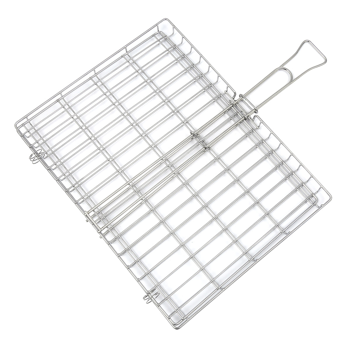Stainless Steel braai grid with handle on a white background