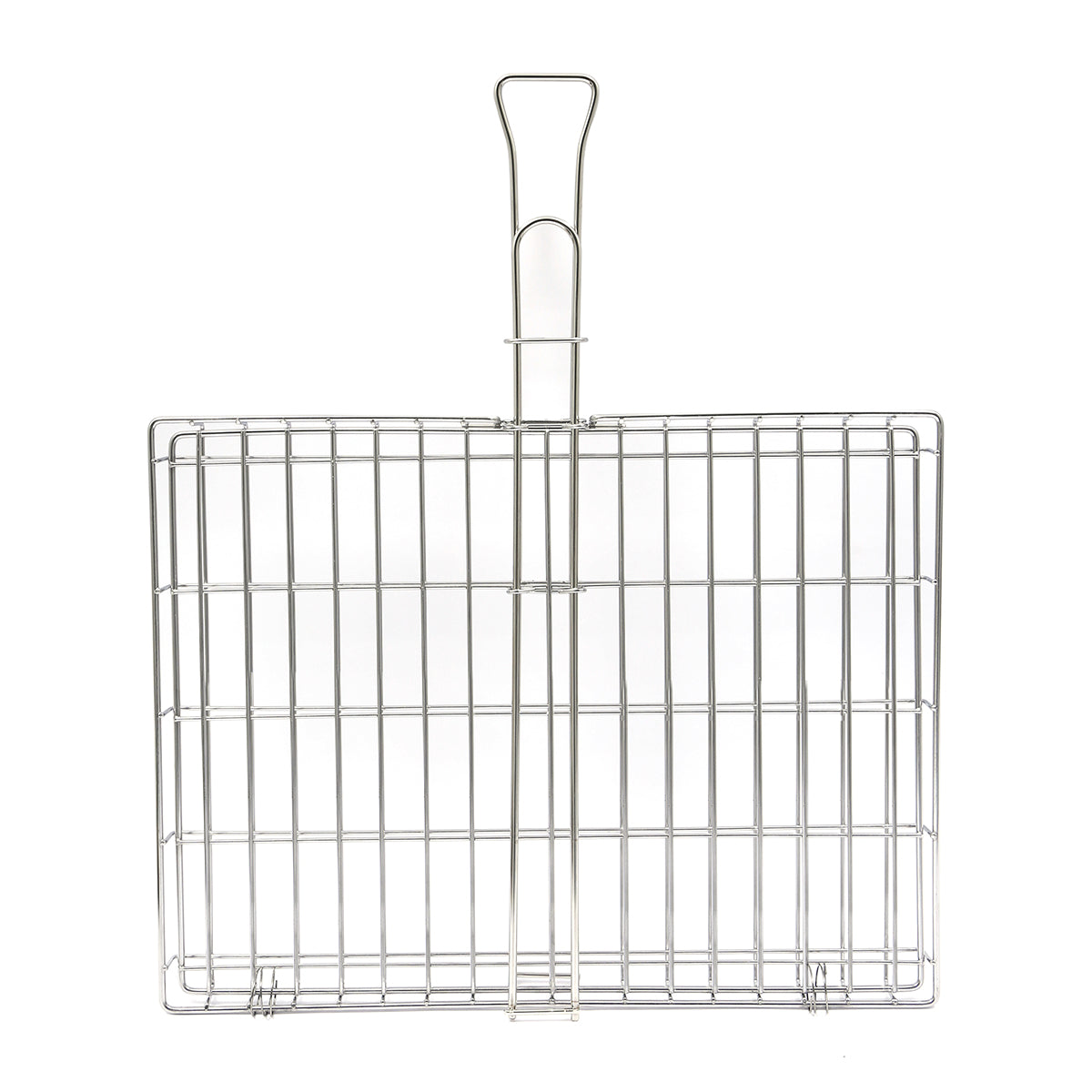 Stainless Steel braai grid with handle on a white background