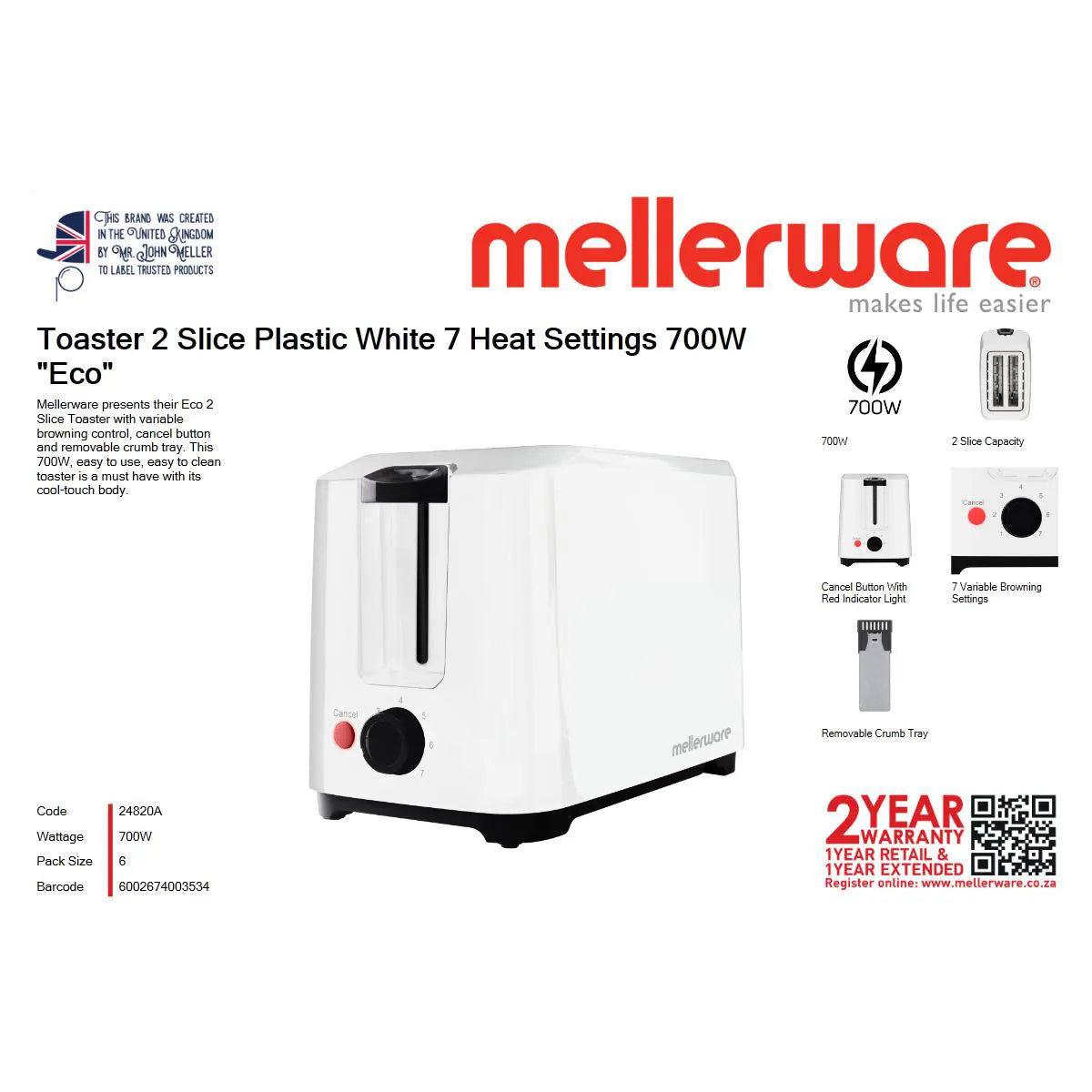 MELLERWARE TOASTER 2 SLICE