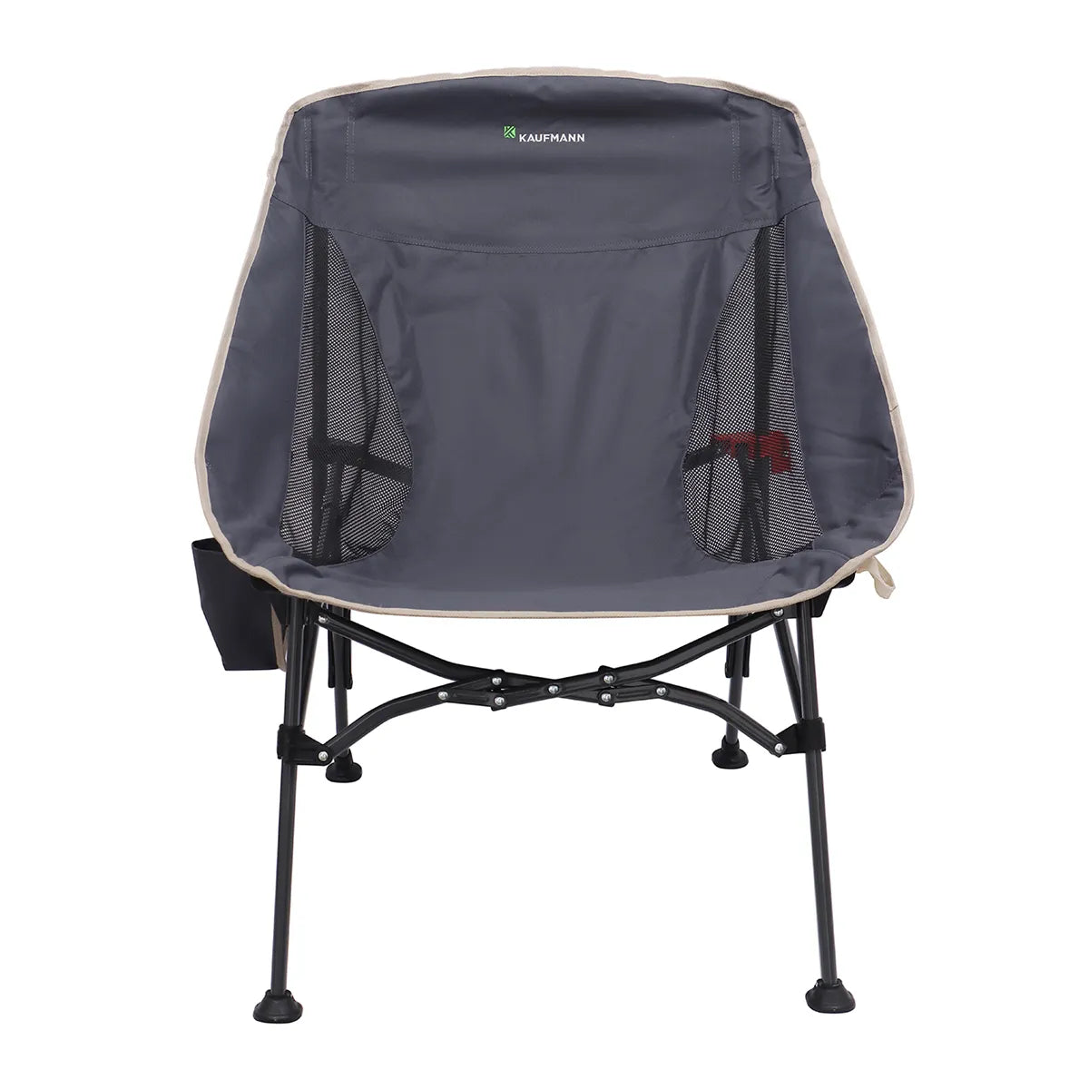 Gray camping chair with black legs on a white background