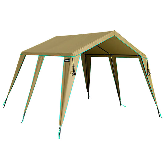 Beige camping canopy tent on a white background