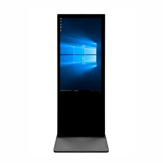A tall standing Parrot 43 inch LED Touch Screen Kiosk with a black color scheme displaying Windows desktop screen.