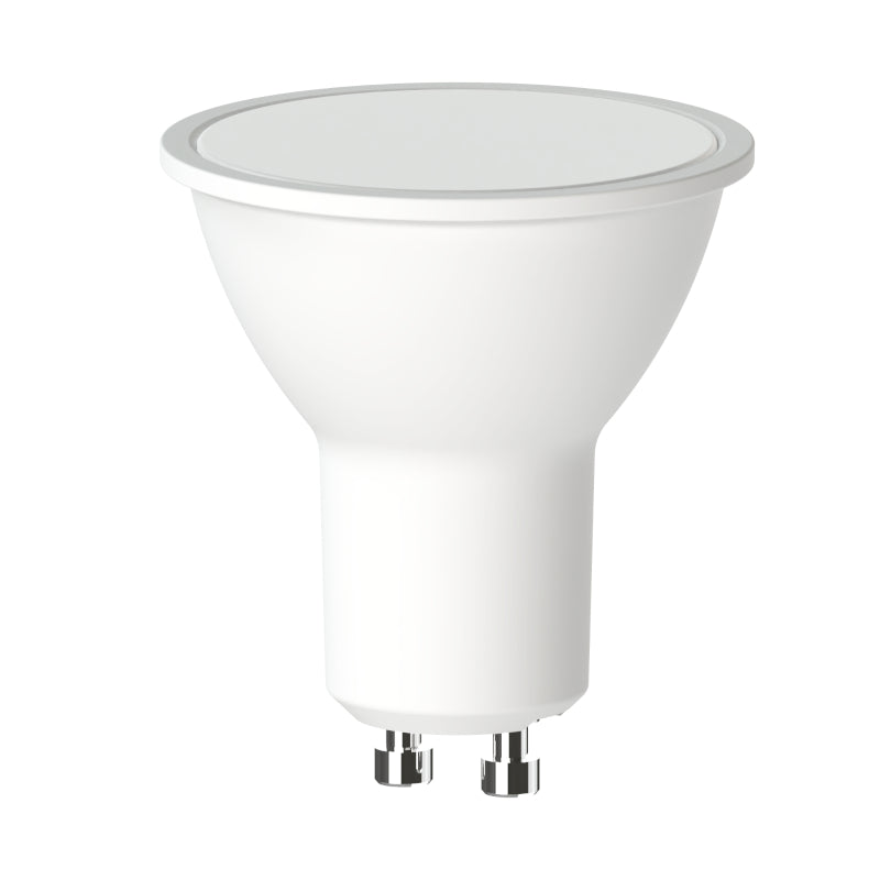 A white Gizzu Everglow rechargeable emergency downlight bulb with a GU10 base connector.