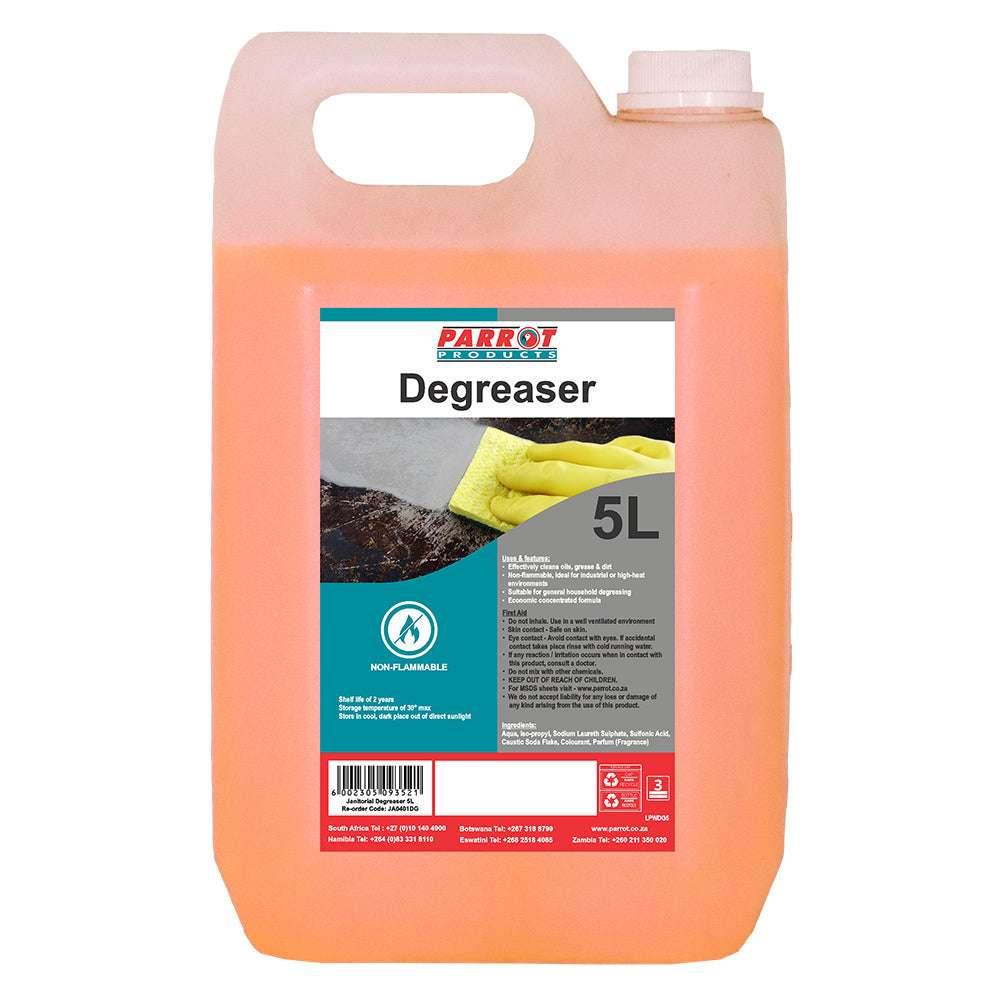 5L container of Parrot Degreaser on a white background