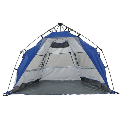 Blue and gray tent on a white background