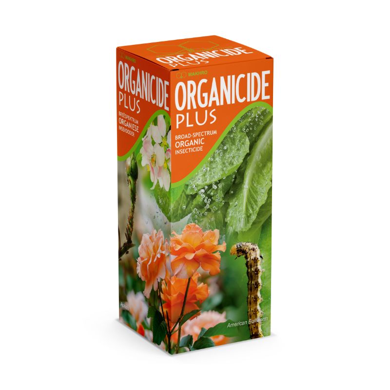 Box of Organicide Plus with images of flowers and plants on a white background