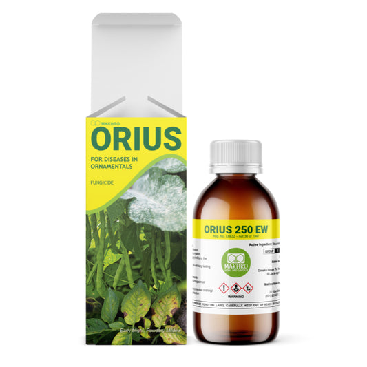 Orius fungicide packaging and bottle on a white background
