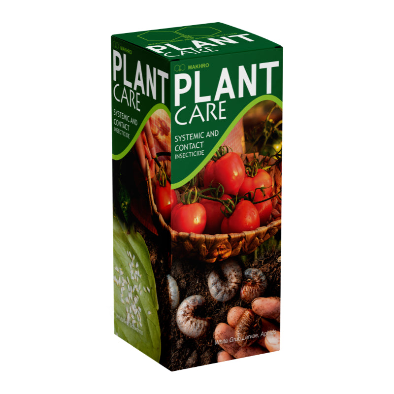 Box of Plant Care Systemic Contact Insecticide with images of tomatoes and pests on a white background