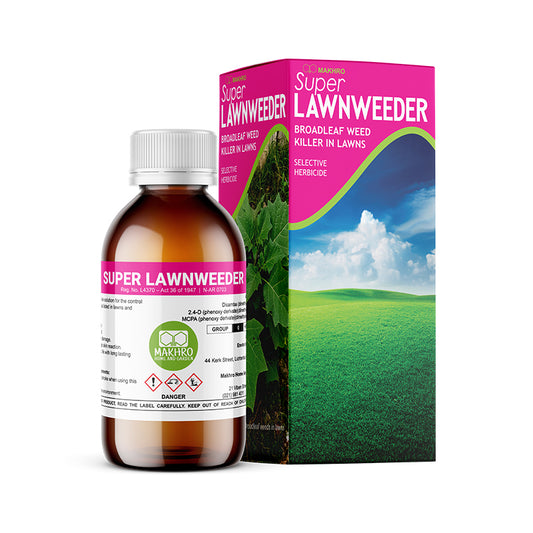 Super Lawnweeder bottle and packaging on a white background