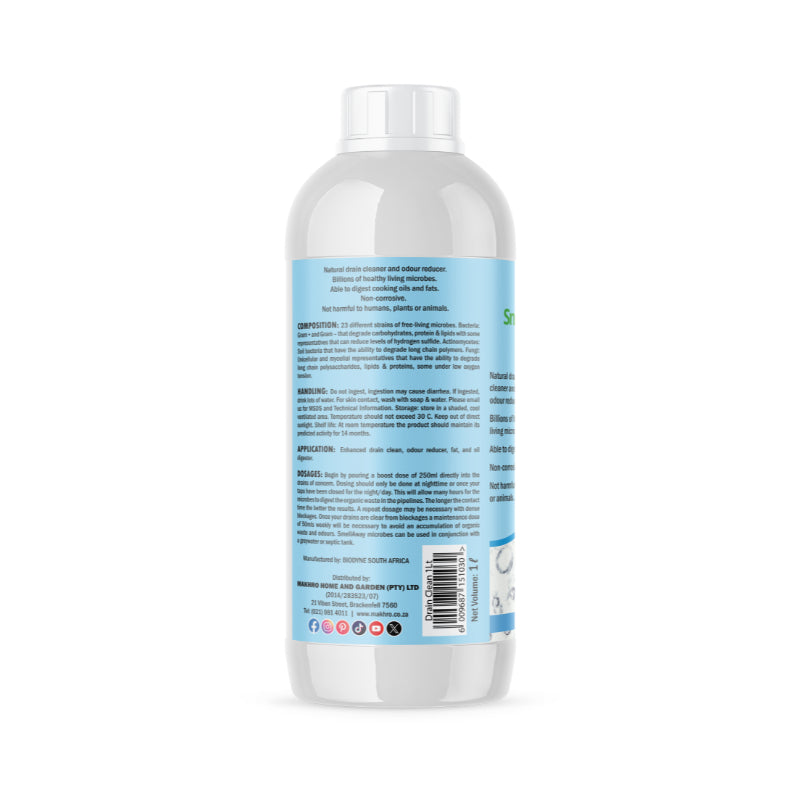 White bottle with blue label on a white background