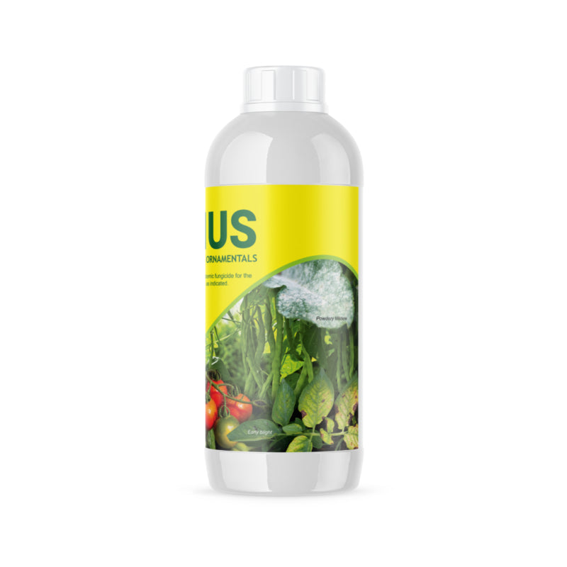 Bottle with a yellow label featuring green text and images of vegetables on a white background