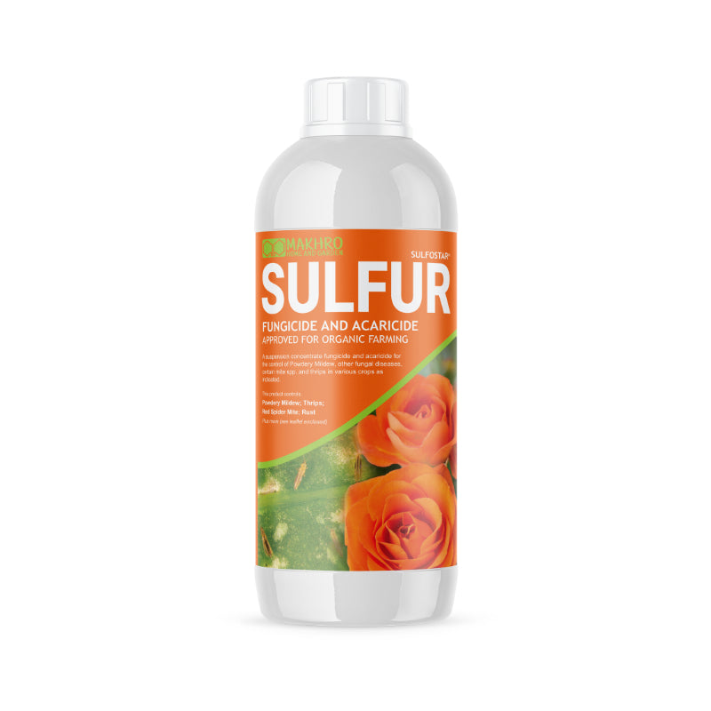 Bottle of Makhro Sulfostar fungicide with a white background