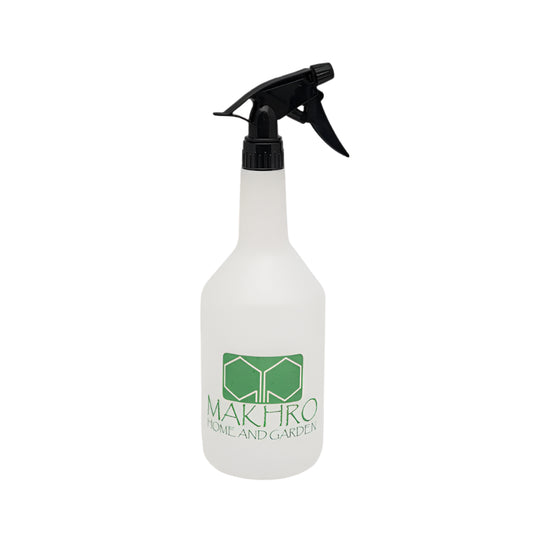 White spray bottle with black nozzle and green logo on a white background