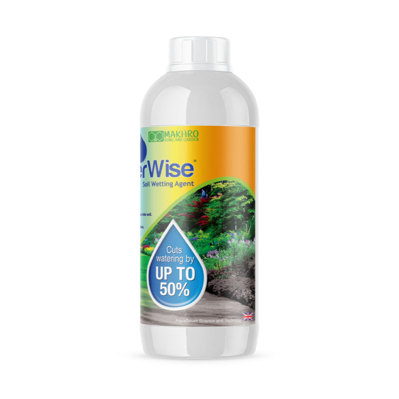 Bottle of WaterWise soil wetting agent on a white background