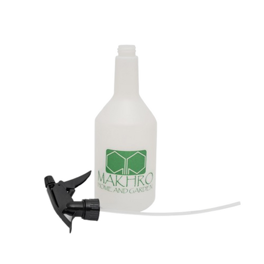 White spray bottle with black nozzle and 'Makhiro' branding on a white background