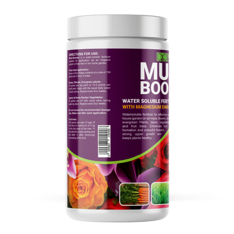 Makhro Multi-Booster container with purple label and white lid on a white background