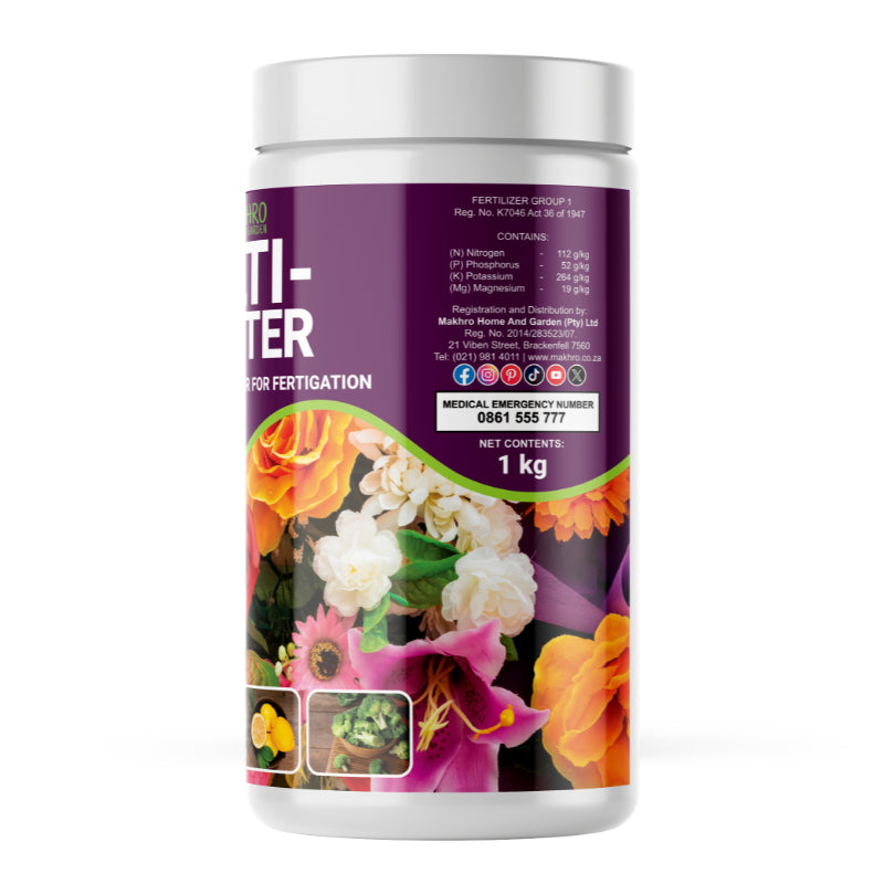 Fertilizer container with floral design on a white background